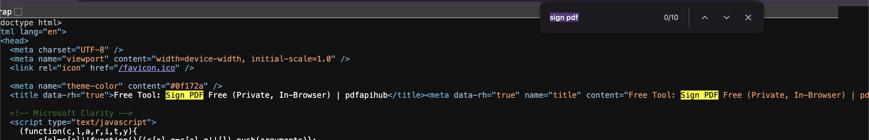 View page source check for meta tags